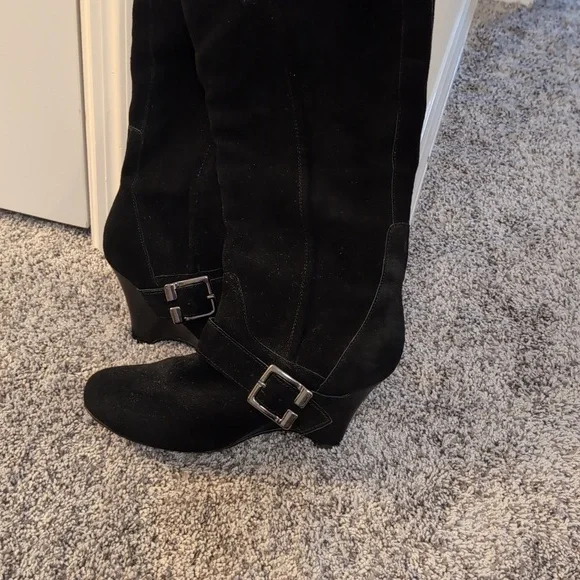 Naughty Monkey Black Suede Heeled Boots with Buckles - Picture 3 of 8